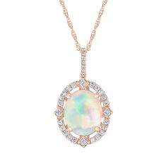 Oval Opal and 3/8ctw Diamond Frame Rose Gold Pendant Necklace | Watercolor