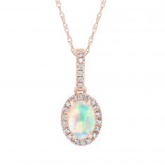 Oval Opal and Diamond Halo Rose Gold Pendant Necklace | Watercolor
