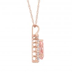 Pear-Shaped Morganite and 1/3ctw Diamond Rose Halo Gold Pendant Necklace - Watercolor Collection