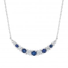 Blue Sapphire and Diamond Curved Bar White Gold Necklace | Watercolor