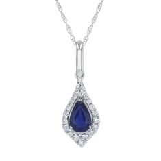Pear-Shaped Blue Sapphire and Diamond White Gold Pendant Necklace | Watercolor