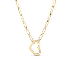Roberto Coin Cialoma 1/10ctw Diamond Yellow Gold Open Heart Pendant Necklace