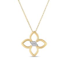 Roberto Coin 1/15ctw Diamond Cialoma Small Flower Two-Tone Pendant Necklace