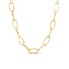 Roberto Coin Designer Gold Knife Edge Oval Link Yellow Gold Chain Necklace | 18 Inches