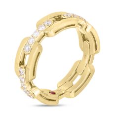 Roberto Coin Diamond Navarra Hard Chain Link Yellow Gold Band Ring | Size 6.5