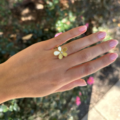 Roberto Coin Jasmine Diamond Flower 18k Yellow Gold Ring - Size 6.5