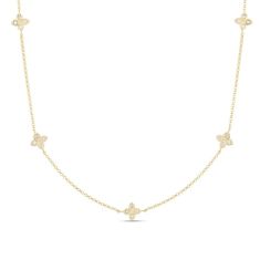 image of Roberto Coin Love by the Inch 1/5ctw Diamond Yellow Gold Flower Station Necklace with sku:20455226