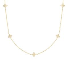 Roberto Coin Love by the Inch 1/5ctw Diamond Yellow Gold Flower Station Necklace