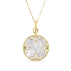 Roberto Coin Medallion Charms Mother-of-Pearl and 1/2ctw Diamond Yellow Gold Necklace