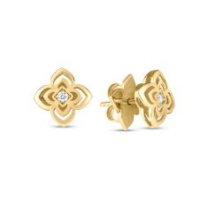 image of Roberto Coin Palazzo Ducale Carnevale Diamond Small Flower Yellow Gold Stud Earrings with sku:20483350