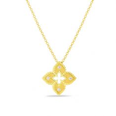 Roberto Coin Petite Venetian Princess Yellow Gold Diamond Accent Flower Pendant Necklace