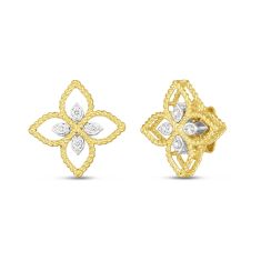 image of Roberto Coin Princess Flower Small Gold Diamond Stud Earrings 1/10ctw with sku:19984392