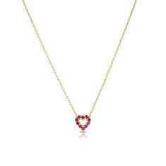 Roberto Coin Tiny Treasures Ruby Heart Outline Yellow Gold Pendant Necklace