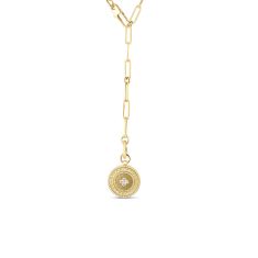 Roberto Coin Venetian Princess 1/20ctw Diamond Yellow Gold Pendant on Paperclip Chain Necklace