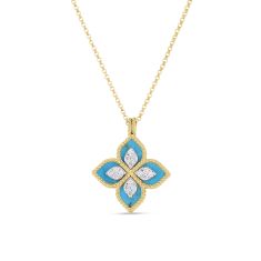 Roberto Coin Venetian Princess 1/6ctw Diamond Turquoise Two-Tone Gold Pendant Necklace