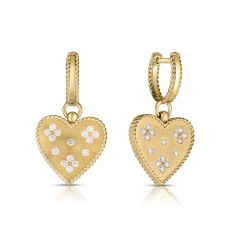 Roberto Coin Venetian Princess 3/8ctw Diamond Heart Drop Yellow Gold Earrings