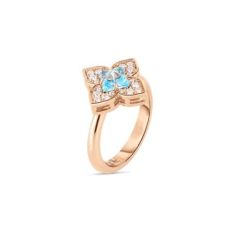 Roberto Coin Venetian Princess Carnevale Blue Topaz and Diamond Rose Gold Flower Ring - Size 6.5