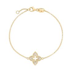 Roberto Coin Venetian Princess Small 1/6ctw Diamond Pave Flower Yellow Gold Bracelet