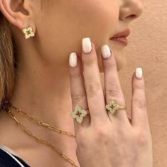 Roberto Coin Venetian Princess Small 1/6ctw Diamond Yellow Gold Flower Ring - Size 6.5