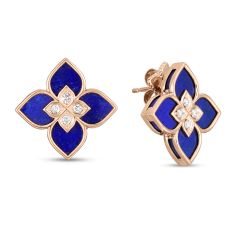 Roberto Coin Venetian Princess Small Lapis 1/8ctw Diamond Rose Gold Earrings