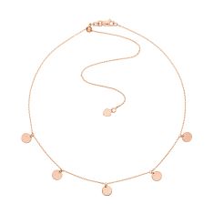 Rose Gold Solid Dangling Disc Station Cable Chain Choker Necklace | Adjustable