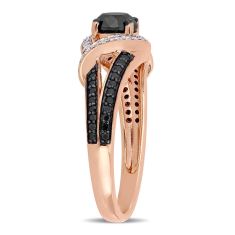 Rose Gold Treated Black Diamond and Diamond Swirl Engagement Ring 1ctw
