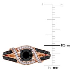 Rose Gold Treated Black Diamond and Diamond Swirl Engagement Ring 1ctw