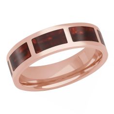 Rose Gold with Pearl Red Ceramic Inlay 6mm Wedding Band - Men's