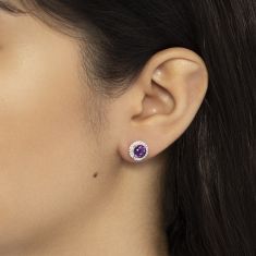 Round Amethyst and Created White Sapphire Sterling Silver Earrings