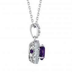 Round Amethyst and Created White Sapphire Sterling Silver Pendant Necklace