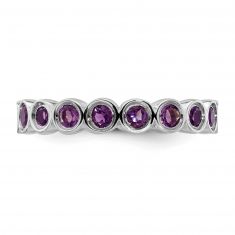Round Amethyst Sterling Silver Stackable Ring