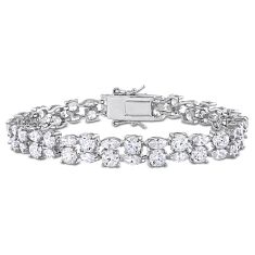 Round and Marquise Created White Sapphire Sterling Silver Double Row Tennis Bracelet