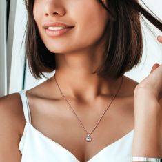 Round Aquamarine and Diamond Halo Pendant 1/10ctw