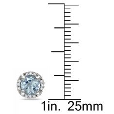 Round Aquamarine and 1/15ctw Diamond Halo Sterling Silver Stud Earrings
