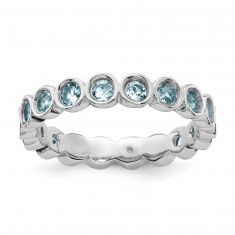 Round Aquamarine Sterling Silver Stackable Ring