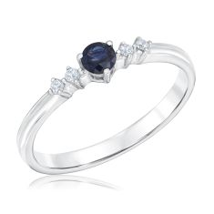 Round Blue Sapphire and 1/20ctw Diamond White Gold Ring