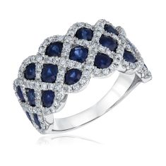 Round Blue Sapphire and 7/8ctw Diamond White Gold Ring - Watercolor Collection