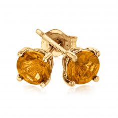 image of Round Citrine Yellow Gold Solitaire Stud Earrings with sku:19895192
