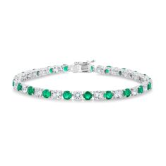 Round Created Emerald and Round Created White Sapphire Tennis Bracelet