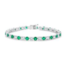 Round Created Emerald and Created White Sapphire Sterling Silver Tennis Bracelet