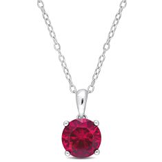 Round Created Ruby Sterling Silver Pendant Necklace