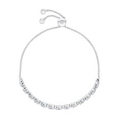 Round Created White Sapphire Sterling Silver Swirl Bolo Bracelet