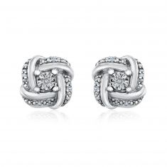 Round Diamond Accent Knot Sterling Silver Stud Earrings | Mills Collection