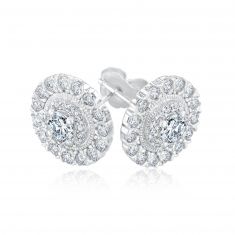 Round Diamond Double Halo Stud Earrings 1ctw