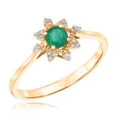 Round Emerald and 1/20ctw Diamond Star Yellow Gold Ring