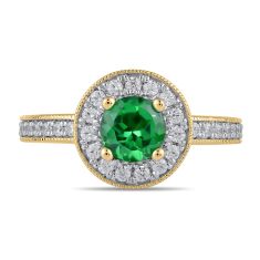 Round Emerald and 3/8ctw Lab Grown Diamond Halo Yellow Gold Ring