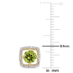 Round Peridot and 1/10ctw Diamond Halo Yellow Gold Stud Earrings
