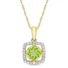 Round Peridot and 1/10ctw Diamond Yellow Gold Pendant Necklace