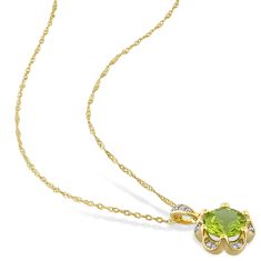 Round Peridot and 1/20ctw Diamond Halo Yellow Gold Pendant Necklace