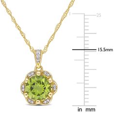 Round Peridot and 1/20ctw Diamond Halo Yellow Gold Pendant Necklace